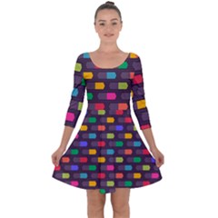 Background Colorful Geometric Quarter Sleeve Skater Dress