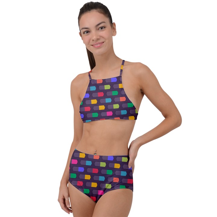 Background Colorful Geometric High Waist Tankini Set