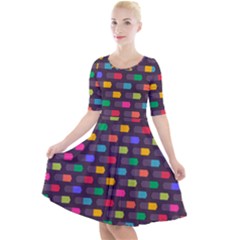 Background Colorful Geometric Quarter Sleeve A-line Dress