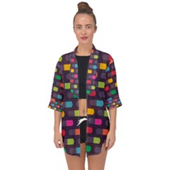 Background Colorful Geometric Open Front Chiffon Kimono