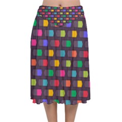 Background Colorful Geometric Velvet Flared Midi Skirt