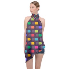 Background Colorful Geometric Halter Asymmetric Satin Top by HermanTelo