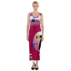 Billiard Ball Ball Game Pink Fitted Maxi Dress