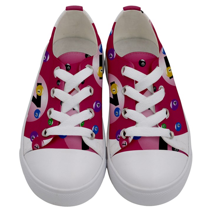 Billiard Ball Ball Game Pink Kids  Low Top Canvas Sneakers