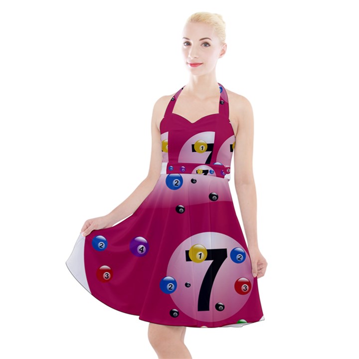 Billiard Ball Ball Game Pink Halter Party Swing Dress 