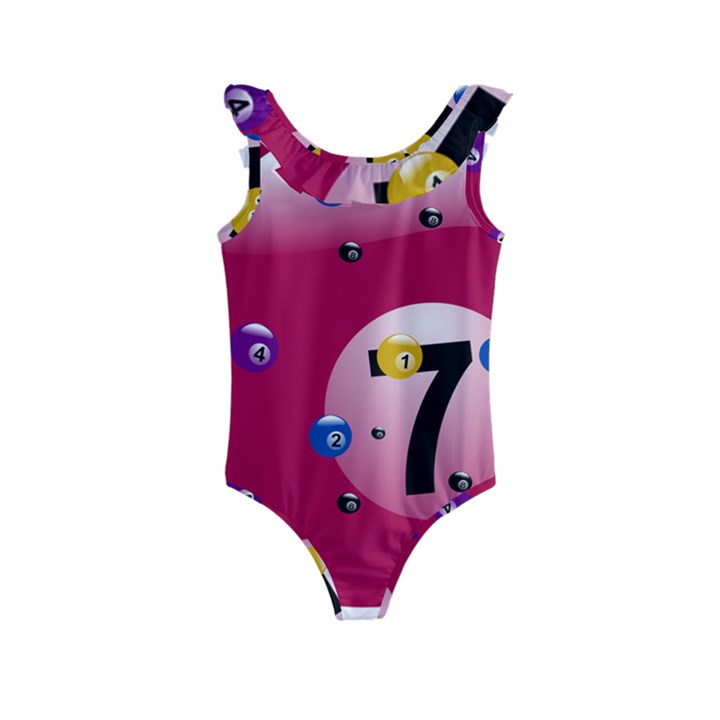 Billiard Ball Ball Game Pink Kids  Frill Swimsuit