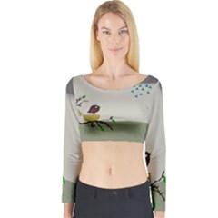 Birds Tree Animal Black Tree Long Sleeve Crop Top