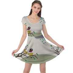 Birds Tree Animal Black Tree Cap Sleeve Dress