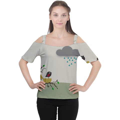 Birds Tree Animal Black Tree Cutout Shoulder Tee by HermanTelo