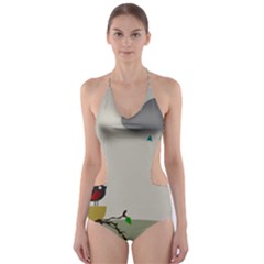 Birds Tree Animal Black Tree Cut-out One Piece Swimsuit by HermanTelo