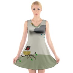 Birds Tree Animal Black Tree V-neck Sleeveless Dress