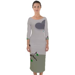 Birds Tree Animal Black Tree Quarter Sleeve Midi Bodycon Dress by HermanTelo