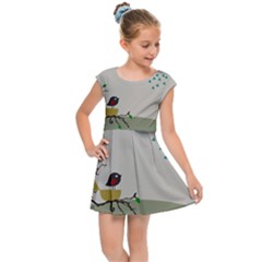 Birds Tree Animal Black Tree Kids  Cap Sleeve Dress