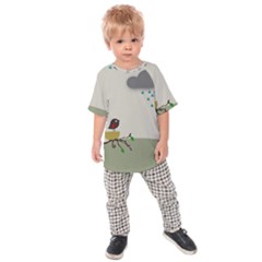 Birds Tree Animal Black Tree Kids  Raglan Tee