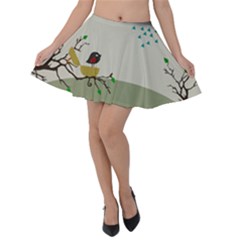 Birds Tree Animal Black Tree Velvet Skater Skirt by HermanTelo