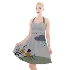 Birds Tree Animal Black Tree Halter Party Swing Dress 