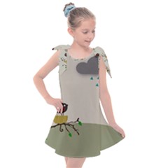 Birds Tree Animal Black Tree Kids  Tie Up Tunic Dress