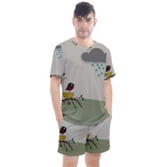 Birds Tree Animal Black Tree Men s Mesh Tee And Shorts Set