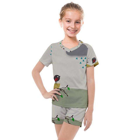 Birds Tree Animal Black Tree Kids  Mesh Tee And Shorts Set by HermanTelo