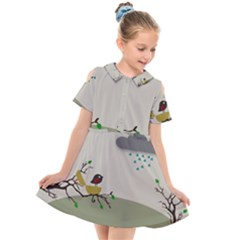 Birds Tree Animal Black Tree Kids  Short Sleeve Shirt Dress