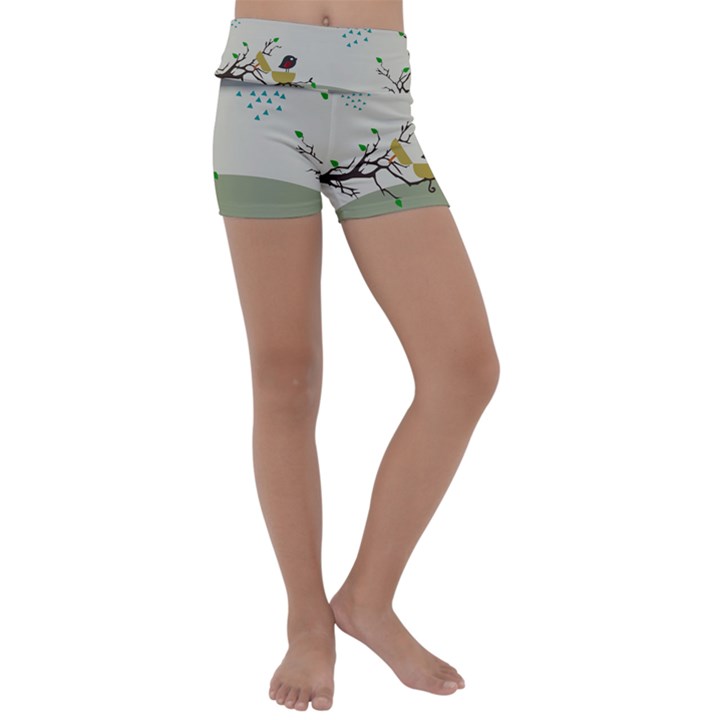 Birds Tree Animal Black Tree Kids  Lightweight Velour Yoga Shorts