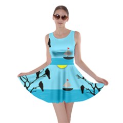 Birds Sun Tree Animal Black Tree Skater Dress by HermanTelo