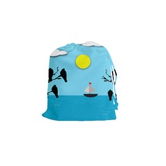 Birds Sun Tree Animal Black Tree Drawstring Pouch (small) by HermanTelo