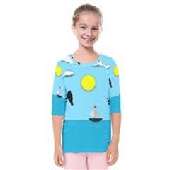 Birds Sun Tree Animal Black Tree Kids  Quarter Sleeve Raglan Tee