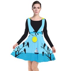 Birds Sun Tree Animal Black Tree Plunge Pinafore Dress by HermanTelo