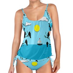 Birds Sun Tree Animal Black Tree Tankini Set