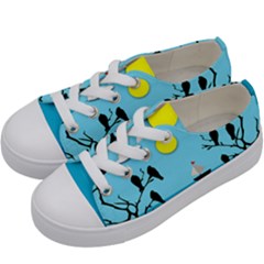 Birds Sun Tree Animal Black Tree Kids  Low Top Canvas Sneakers by HermanTelo