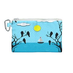 Birds Sun Tree Animal Black Tree Canvas Cosmetic Bag (medium) by HermanTelo