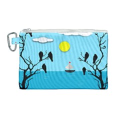 Birds Sun Tree Animal Black Tree Canvas Cosmetic Bag (large) by HermanTelo