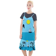 Birds Sun Tree Animal Black Tree Camis Fishtail Dress