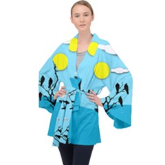 Birds Sun Tree Animal Black Tree Velvet Kimono Robe