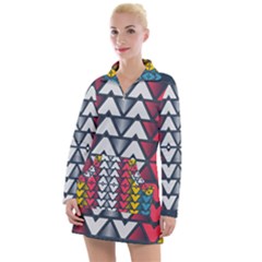 Background Colorful Geometric Unique Women s Long Sleeve Casual Dress