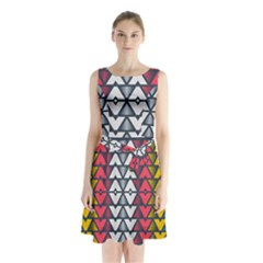 Background Colorful Geometric Unique Sleeveless Waist Tie Chiffon Dress