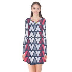 Background Colorful Geometric Unique Long Sleeve V-neck Flare Dress