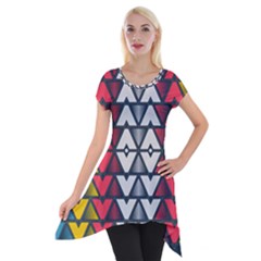 Background Colorful Geometric Unique Short Sleeve Side Drop Tunic