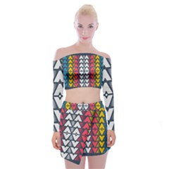 Background Colorful Geometric Unique Off Shoulder Top With Mini Skirt Set by HermanTelo