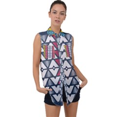 Background Colorful Geometric Unique Sleeveless Chiffon Button Shirt