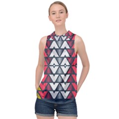 Background Colorful Geometric Unique High Neck Satin Top by HermanTelo