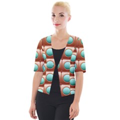 Abstract Circle Square Cropped Button Cardigan