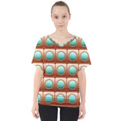 Abstract Circle Square V-neck Dolman Drape Top