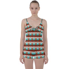 Abstract Circle Square Tie Front Two Piece Tankini