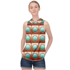 Abstract Circle Square High Neck Satin Top