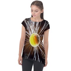 Abstract Exploding Design Cap Sleeve High Low Top