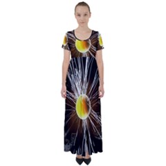 Abstract Exploding Design High Waist Short Sleeve Maxi Dress