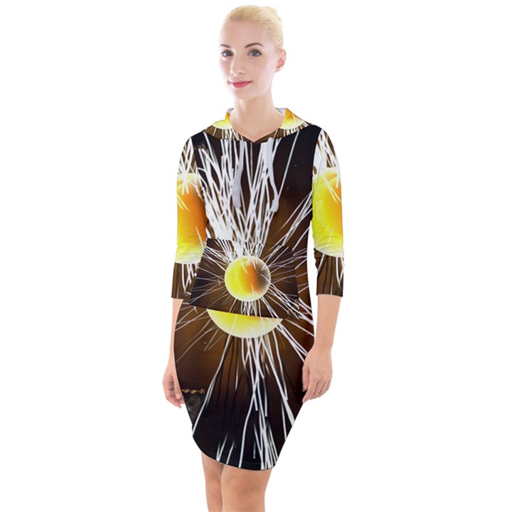 Abstract Exploding Design Quarter Sleeve Hood Bodycon Dress