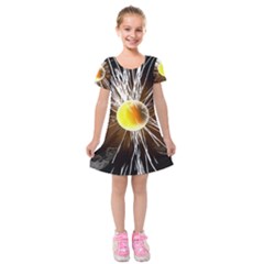 Abstract Exploding Design Kids  Short Sleeve Velvet Dress